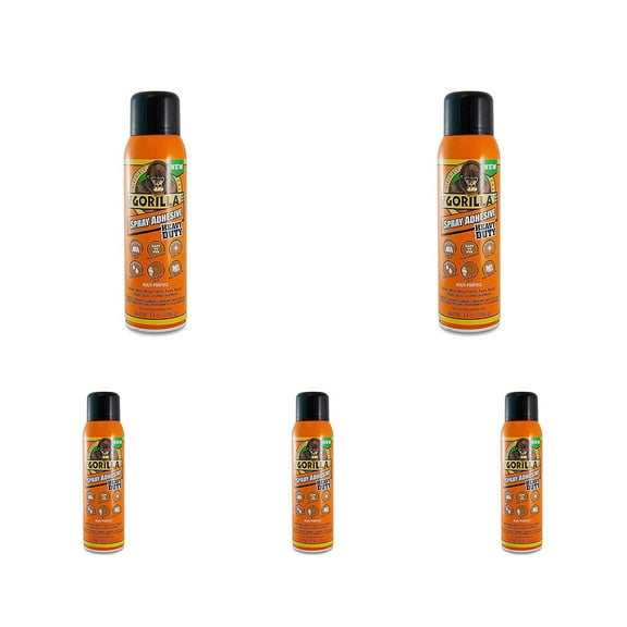 Gorilla Heavy Duty Spray Adhesive Multipurpose Repositionable - General Spray Adhesive - 5 Pack, 14 Ounce, Clear