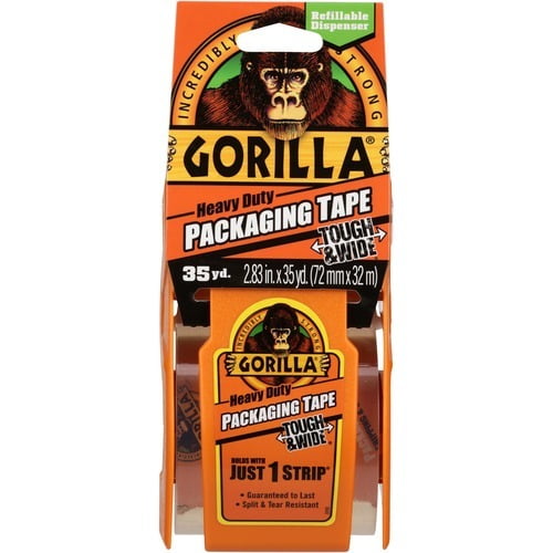 Gorilla Heavy-Duty Tough & Wide Shipping/Packaging Tape 35 yd Length x 2.83" Width - 3" Core - Dispenser Included - 1 / Pack - Clear