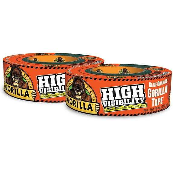 Gorilla High Visibility Duct Tape, 1.88" x 35 yd, Blaze Orange, Pack of 2