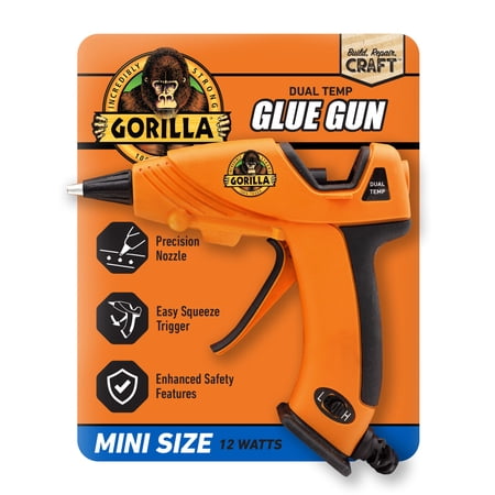 Gorilla Hot Glue Gun Mini - Dual Temp Mini Size Hot Glue Gun with Precision Nozzle