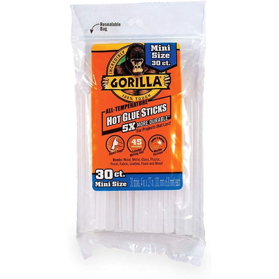 Gorilla Hot Glue Sticks, 4 in. Mini Size, 30 Count, Clear, Pack of 12