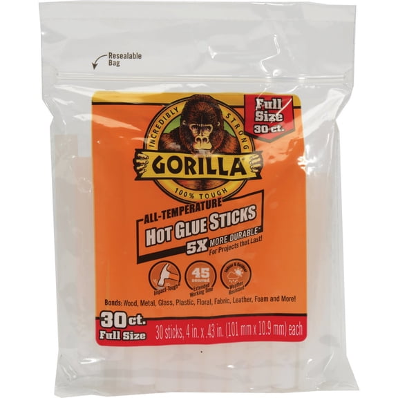 Gorilla Hot Glue Sticks Clear 4 inch Full Size 30 Count, 4-Pack