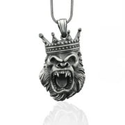 Gorilla King Handmade Silver Necklace, African Gorilla King Silver Men Jewelry, Gorilla Head Sterling Silver Pendant, 3D Gorilla King Gift