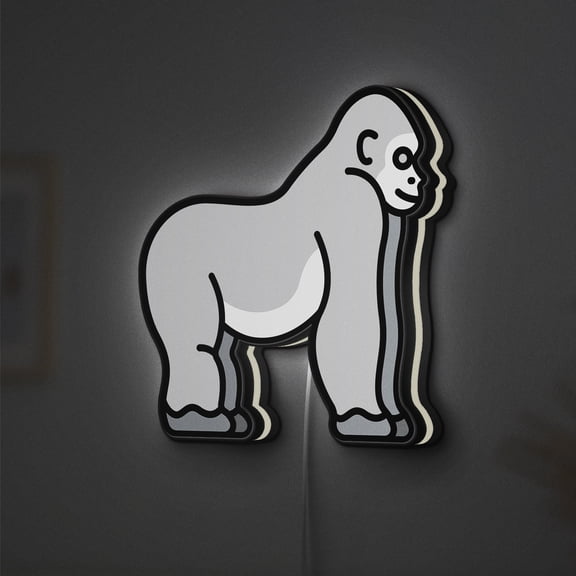 Gorilla LED Lightbox - Wild Wildlife Primate Mammal Decor, Custom Led Sign for Home Office Shop Decor (Width 8 inch, 20cm)