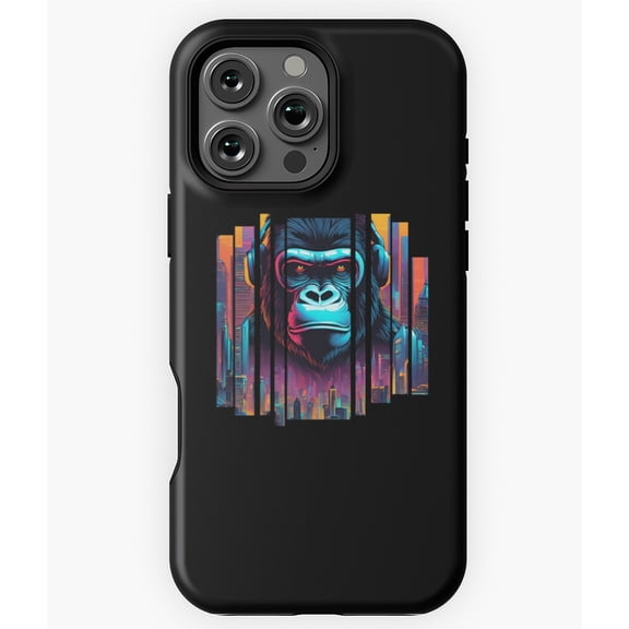 Gorilla Listens to Music Neon City Phone Case for iPhone 16 15 14 13 12 11 Pro Max