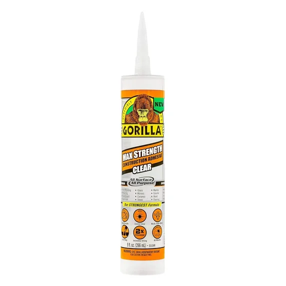 Gorilla Max Strength Construction Adhesive, Clear Glue, 9 9 Ounce (Pack of 1)