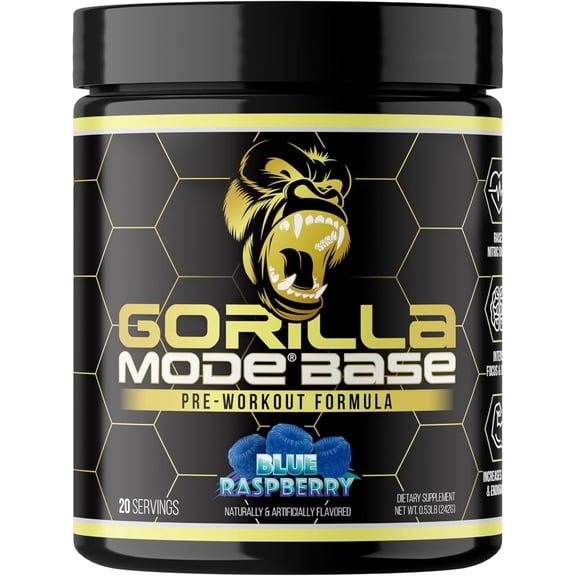 Gorilla Mind Base Pre-Workout, Blue Raspberry, 242g