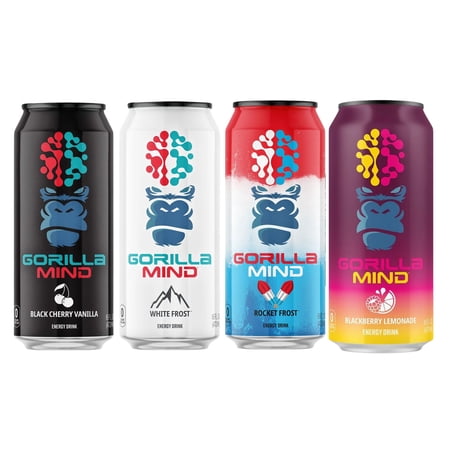 Gorilla Mind Energy Drink 4-Flavor Sampler Pack, 16oz Cans (4 Count)