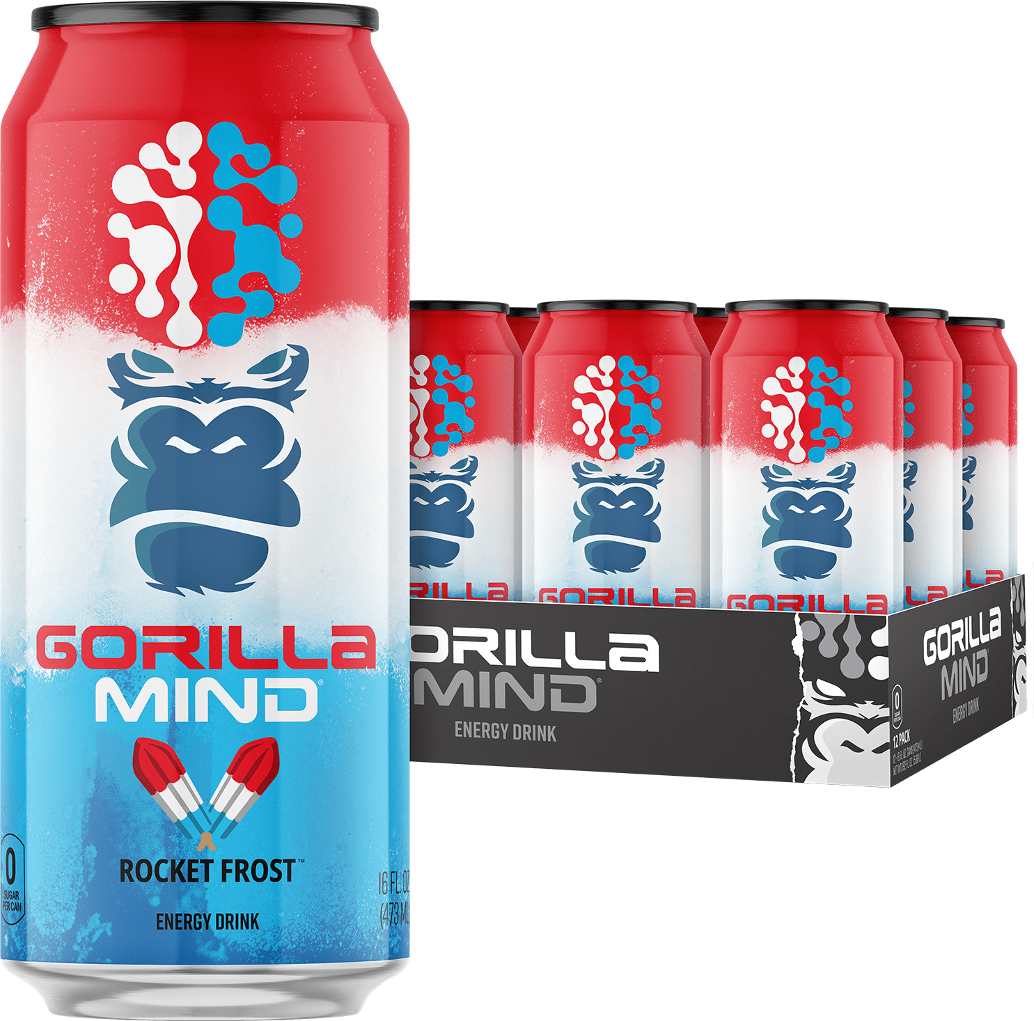 Gorilla Mind Energy Drink, No Sugar or Artificial Colors, Bombsicle, 16 oz, 12 pack Cans