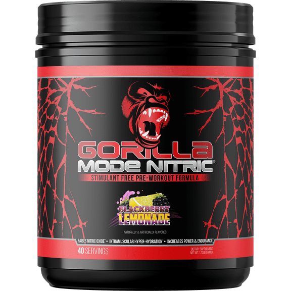 Gorilla Mode Nitric Upgraded Stimulant Free Pre-Workout Powder, Blackberry Lemonade, 1.72 lbs