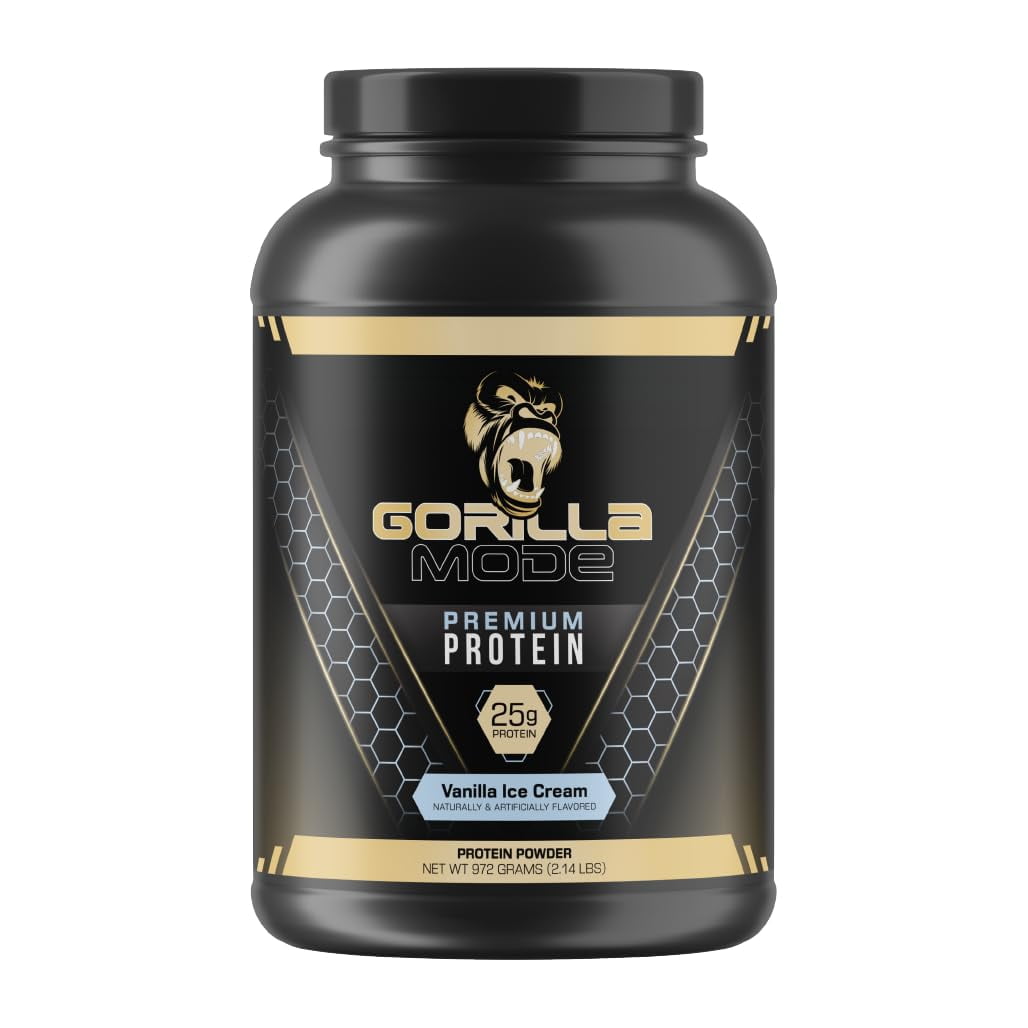 Gorilla Mode Premium Whey Protein - Vanilla Ice Cream / 25 Grams of Whey Protein Isolate & Concentrate / Recover and Build Muscle (30 Servings)