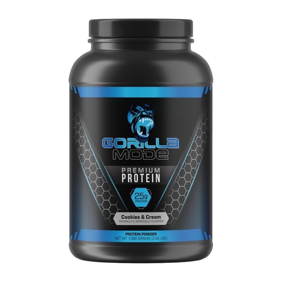 Gorilla Mode Premium Whey Protein Powder, Cookies and Cream, 25g Protein, 30 Servings