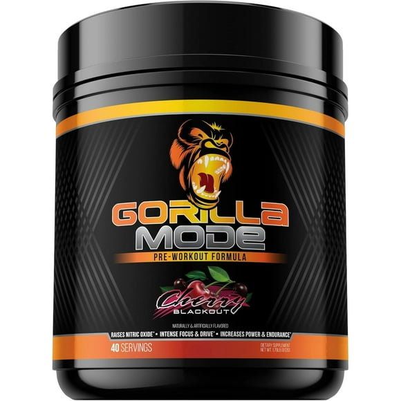 Gorilla Mode Pre Workout - Massive Pumps | Laser Focus | Energy Power | L-Citrulline, Creatine, L-Tyrosine, Betaine, Hydroprime, Alpha-GPC, 400mg Caffeine, Huperzine A - 812g (Cherry)