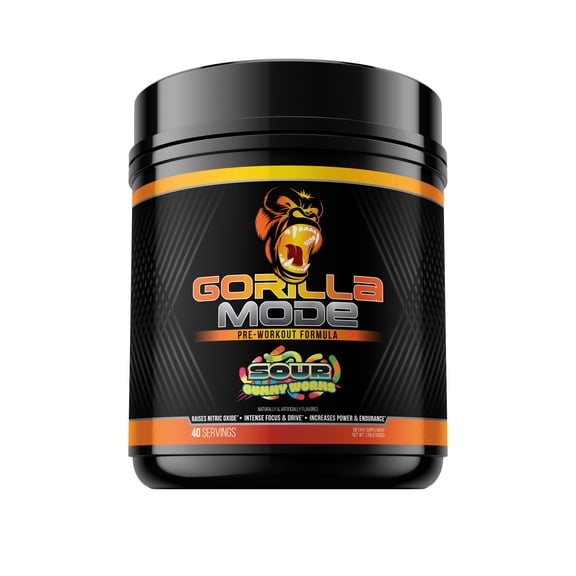 Gorilla Mind Pre Workout - Massive Pumps Laser Focus Energy Power - L-Citrulline, Creatine, L-Tyrosine, Betaine, Hydroprime, Alpha-GPC, 400mg Caffeine, Huperzine A 800g (Sour Gummy Worm)
