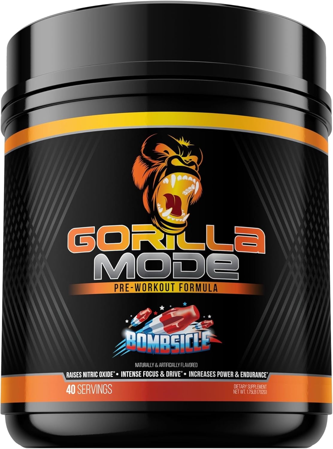 Gorilla Mode Pre Workout - Massive Pumps  Laser Focus  Energy  Power - L-Citrulline, Creatine, L-Tyrosine, Betaine, Hydroprime, Alpha-GPC, 400mg Caffeine, Huperzine A - 620g (Bombsicle)