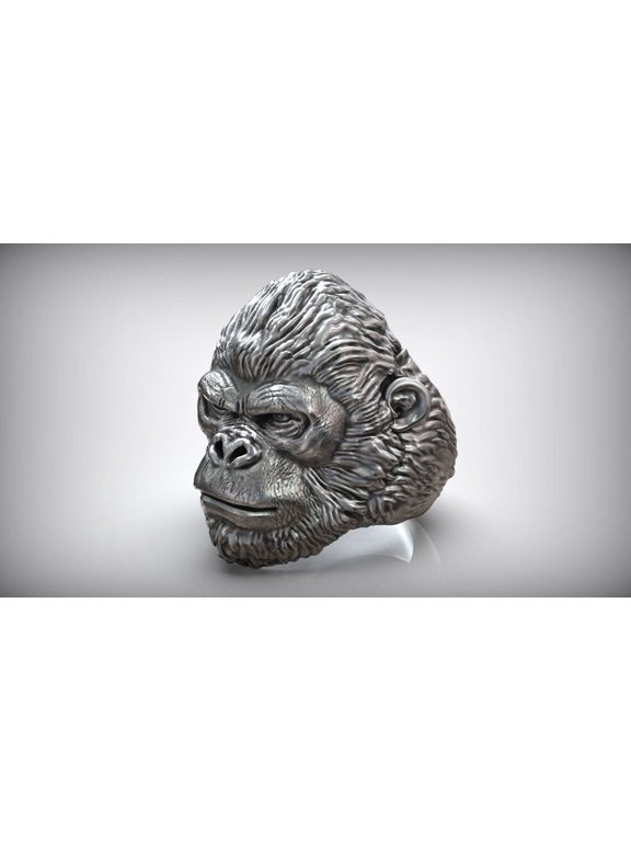 Gorilla Monkey King Wild Animal Ring, King Handmade Gorilla Silver Men Ring