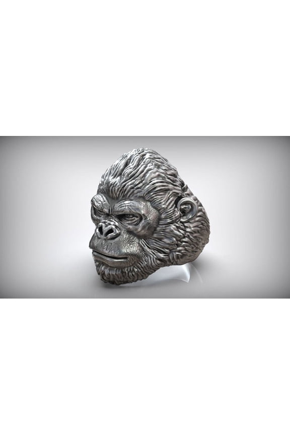 Gorilla Monkey King Wild Animal Ring, King Handmade Gorilla Silver Men Ring
