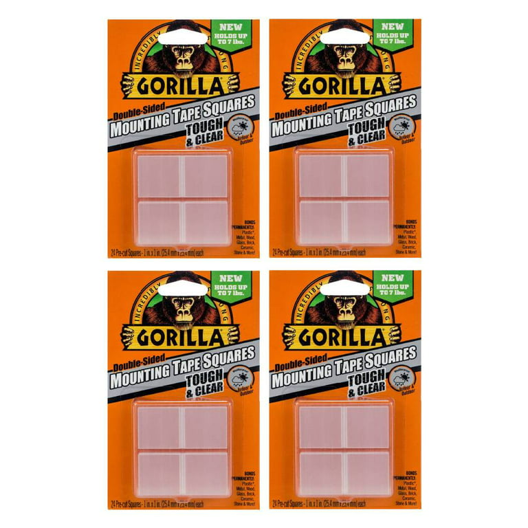Gorilla Mounting Tape Squares Pre-Cut 1 in Double Sided Clear 24 Squares, 2 Pack