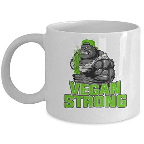 Vegan Strong 11 oz Coffee Mug - Gorilla Design White Ceramic Gift
