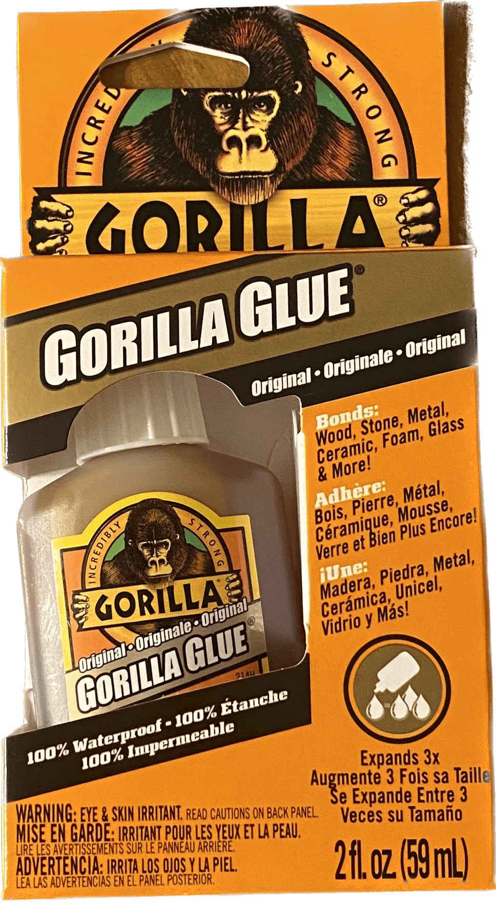 Gorilla Original Brown Polyurethane Glue, 2 Ounce Bottle