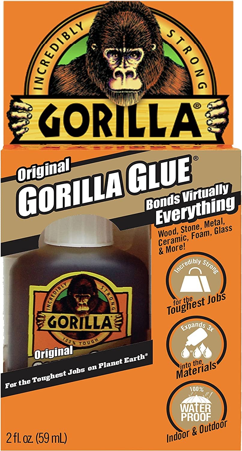 Gorilla Original Waterproof Polyurethane Glue, 2 ounce Bottle, Brown, Pack of 1