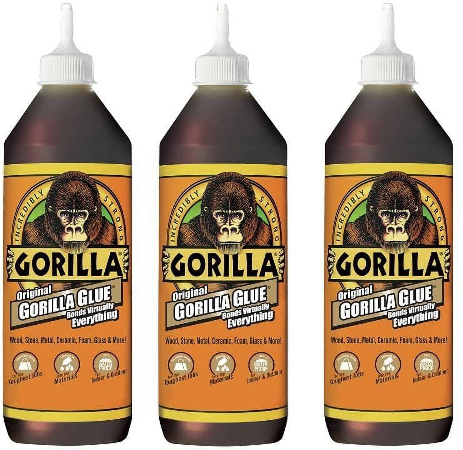 Gorilla Original Waterproof Polyurethane Glue, 36 ounce Bottle, Brown, Pack  of 3 