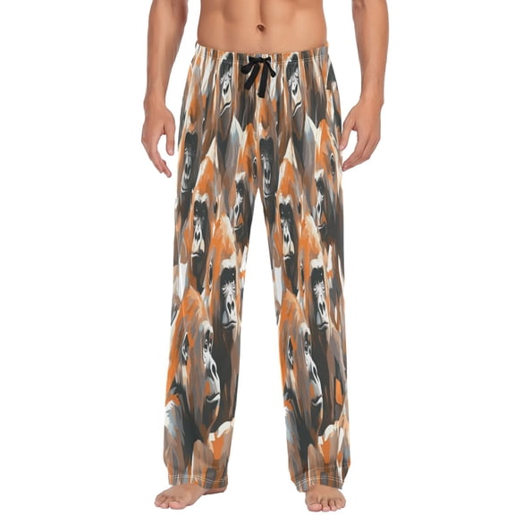 Gorilla Pattern Men's Lightweight Pajama Bottoms Stretch Elastic Waist Side Pockets Spring Fall