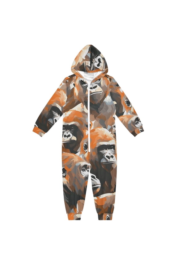 Gorilla Pattern One Piece Pajamas Soft Jumpsuit Cozy Sleep and Play Romper Zipper and Pockets 4T