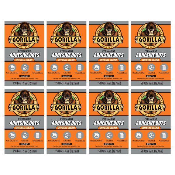 Gorilla Permanent Adhesive Dots: 1/2 in. width (Clear) 150 dots/50 coins [8-pack]