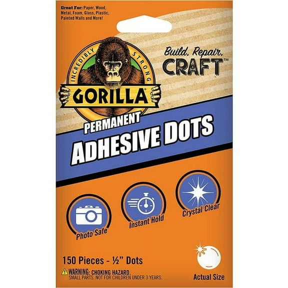 Gorilla Permanent Adhesive Dots - 150 / Pack - Clear | Bundle of 2 Packs