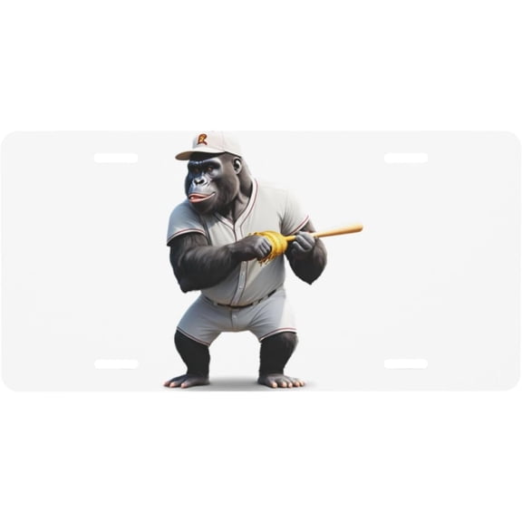 Gorilla Playing Baseball Pattern Car Aluminum Decorative License Plate 6" x 12" for Any Truck, car, Van, Garage or Bedroom