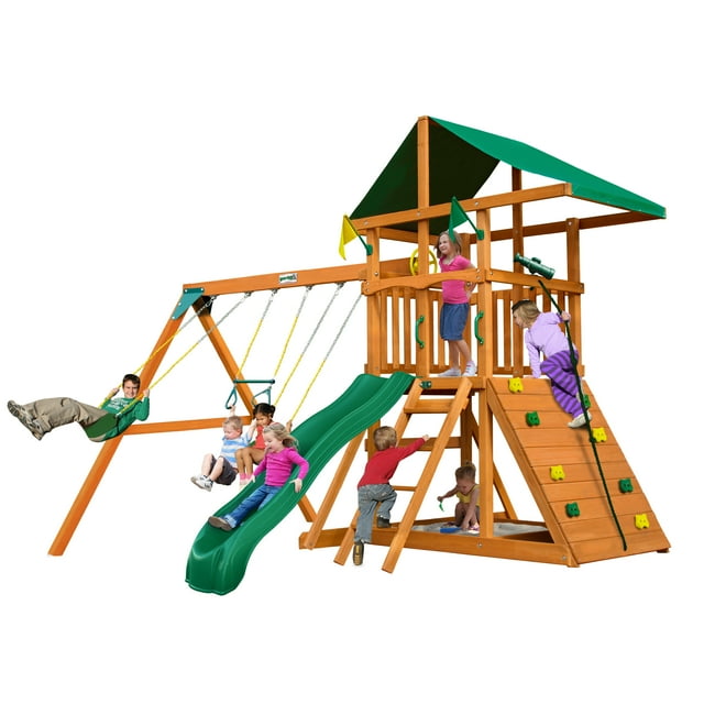 Gorilla Playsets Avalon Wooden Swing Set for Backyard Playground Fort