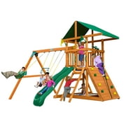 Gorilla Playsets Avalon Swing Set with Oversized Tarp Roof, Rock Wall and Slide, Amber