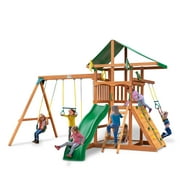 Gorilla Playsets Avalon Swing Set with Vinyl Canopy, Trapeze Arm, Climbing Wall and Slide, Amber