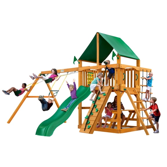 Gorilla Playsets Chateau Cedar Swing Set with Green Vinyl Canopy and Natural Cedar Posts