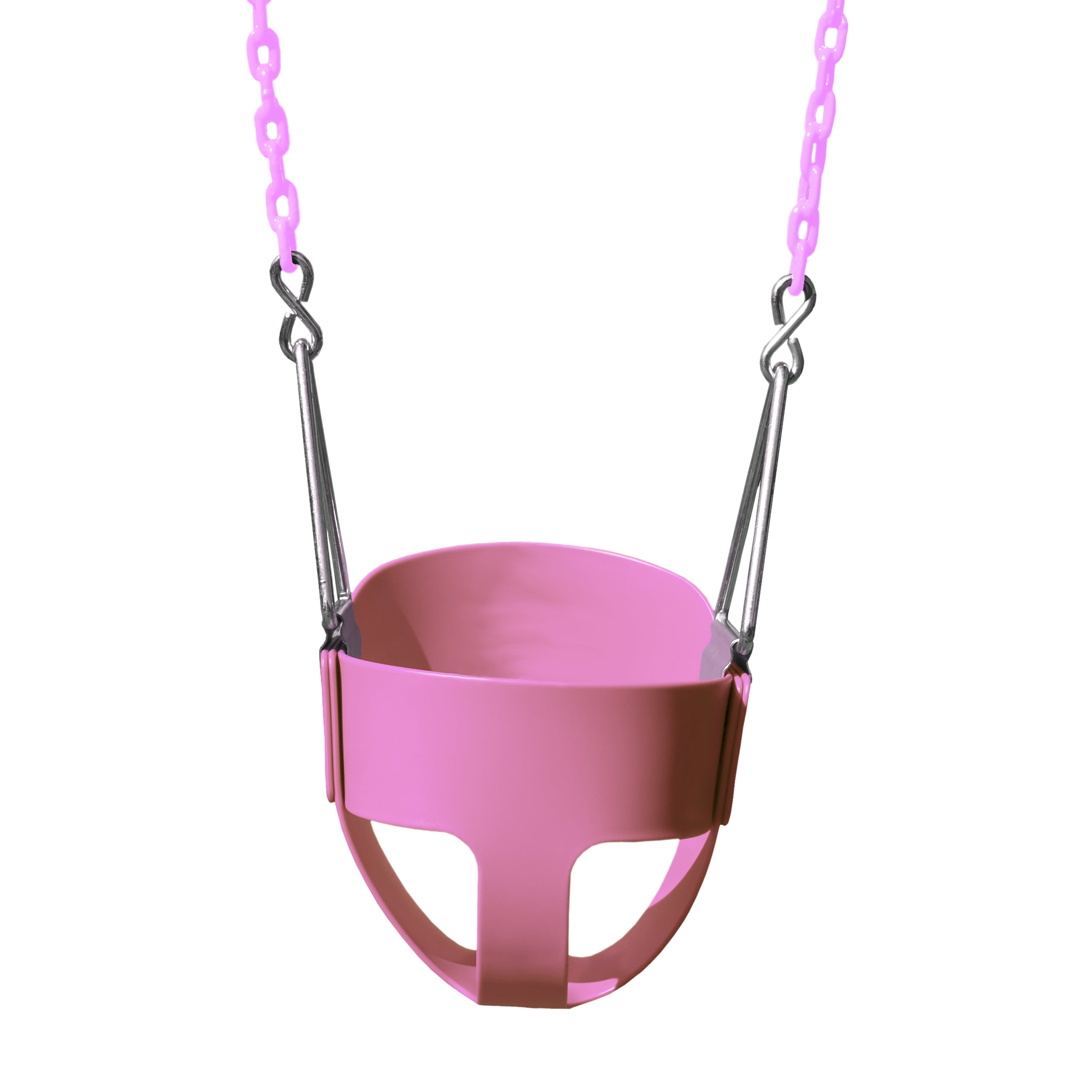 Pink Polymer Full Bucket Toddler Swing with Coated Chains