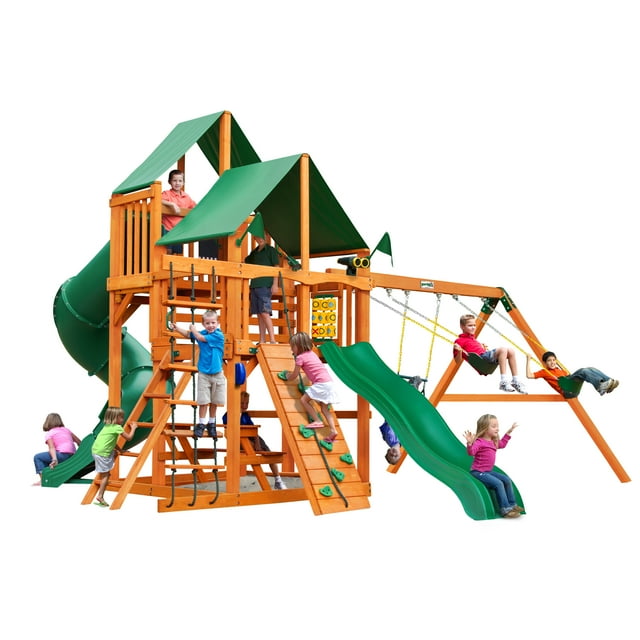 Gorilla Playsets Great Skye I Wooden Swing Set with Green Vinyl Canopy