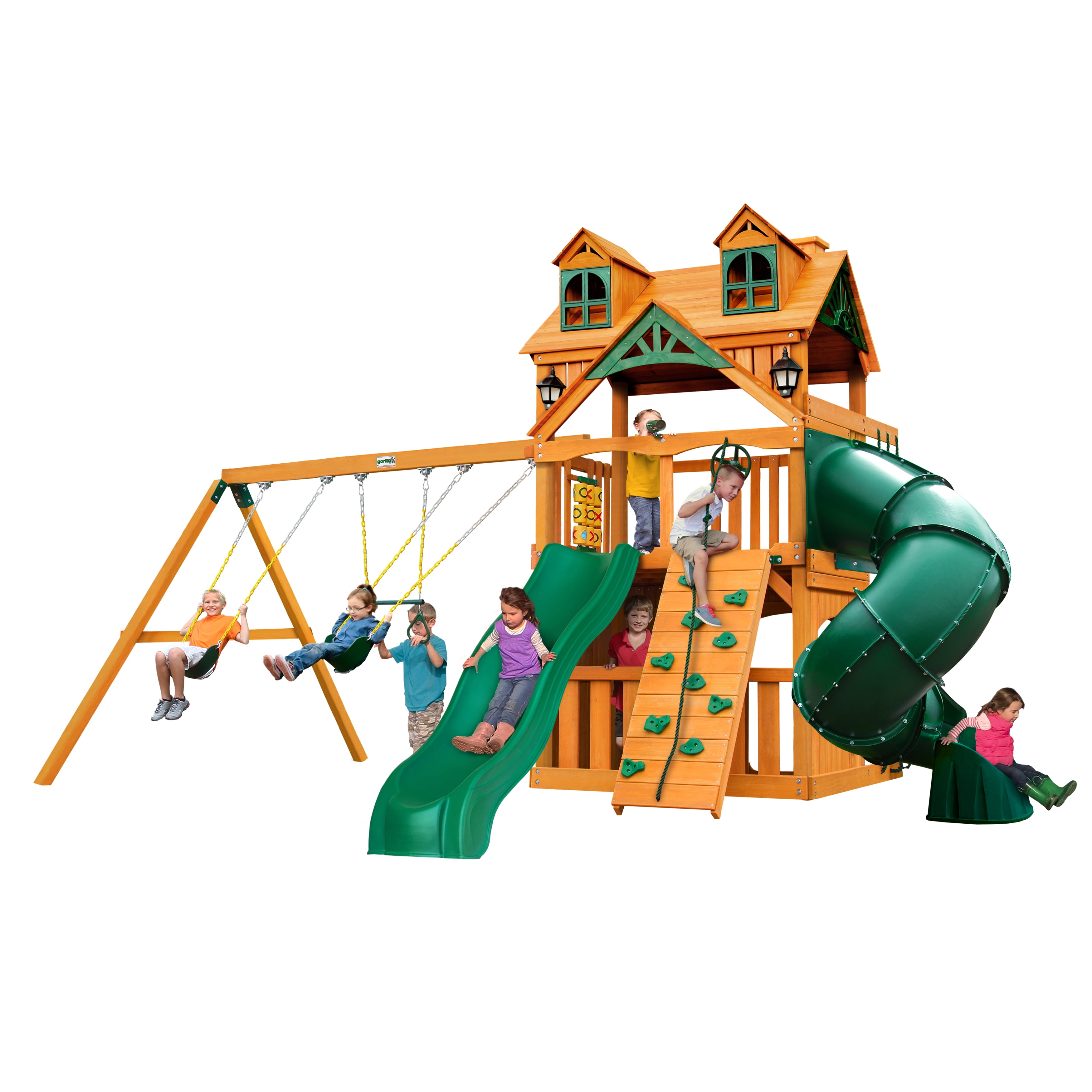 Gorilla Playsets Mountaineer Clubhouse Wooden Swing Set with Malibu