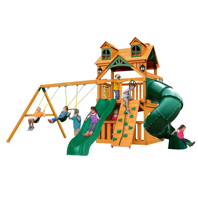 Gorilla Playsets Mountaineer Clubhouse Wooden Swing Set with Malibu
