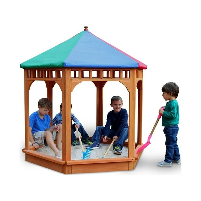 Gorilla Playsets PlayZeeBo Wooden Covered Sandbox with Canopy Roof