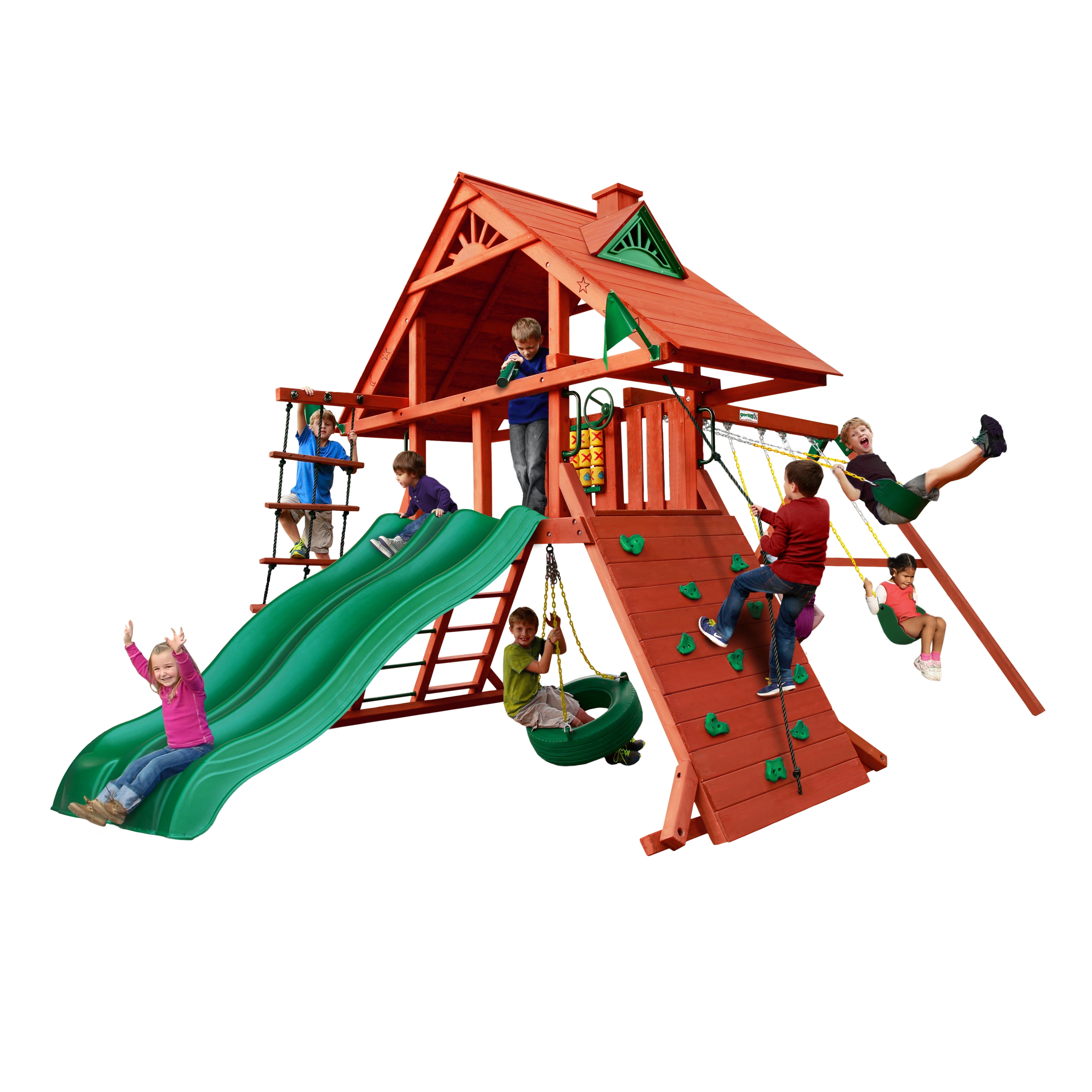 Gorilla Playsets Sun Palace Extreme Wooden Swing Set with 2 Slides