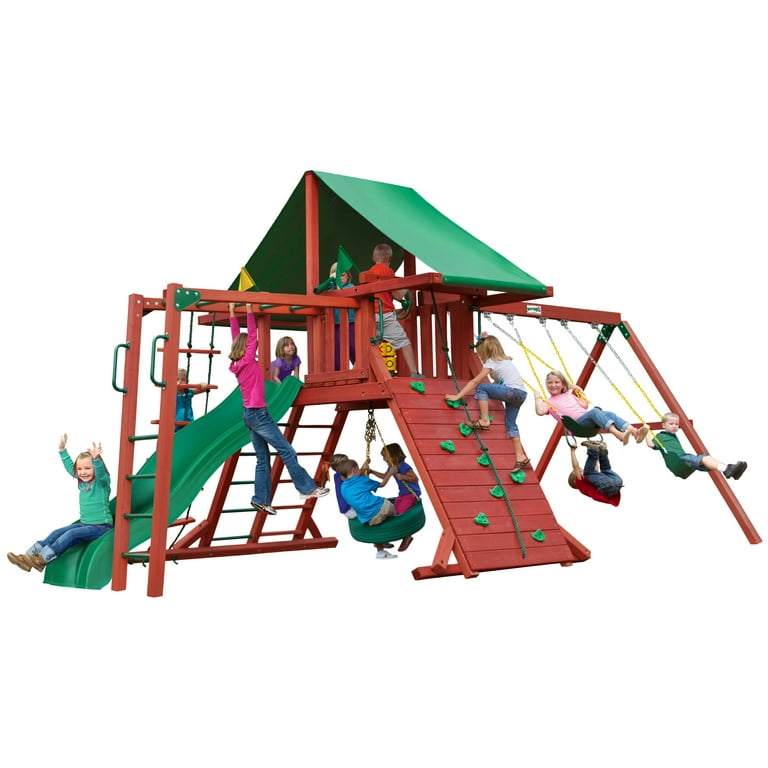 Gorilla Playsets Vinyl Swing Set With Monkey Bars Treehouse Jungle