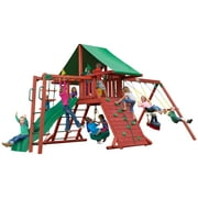 Gorilla Playsets Sun Valley II Wooden Swing Set with Monkey Bars, Tire Swing, and Green Vinyl Canopy