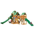 thumbnail image 1 of Gorilla Playsets Treasure Trove II Wooden Swing Set with Green Vinyl Canopy, Built-in Sandbox Area, and 3 Slides, 1 of 11