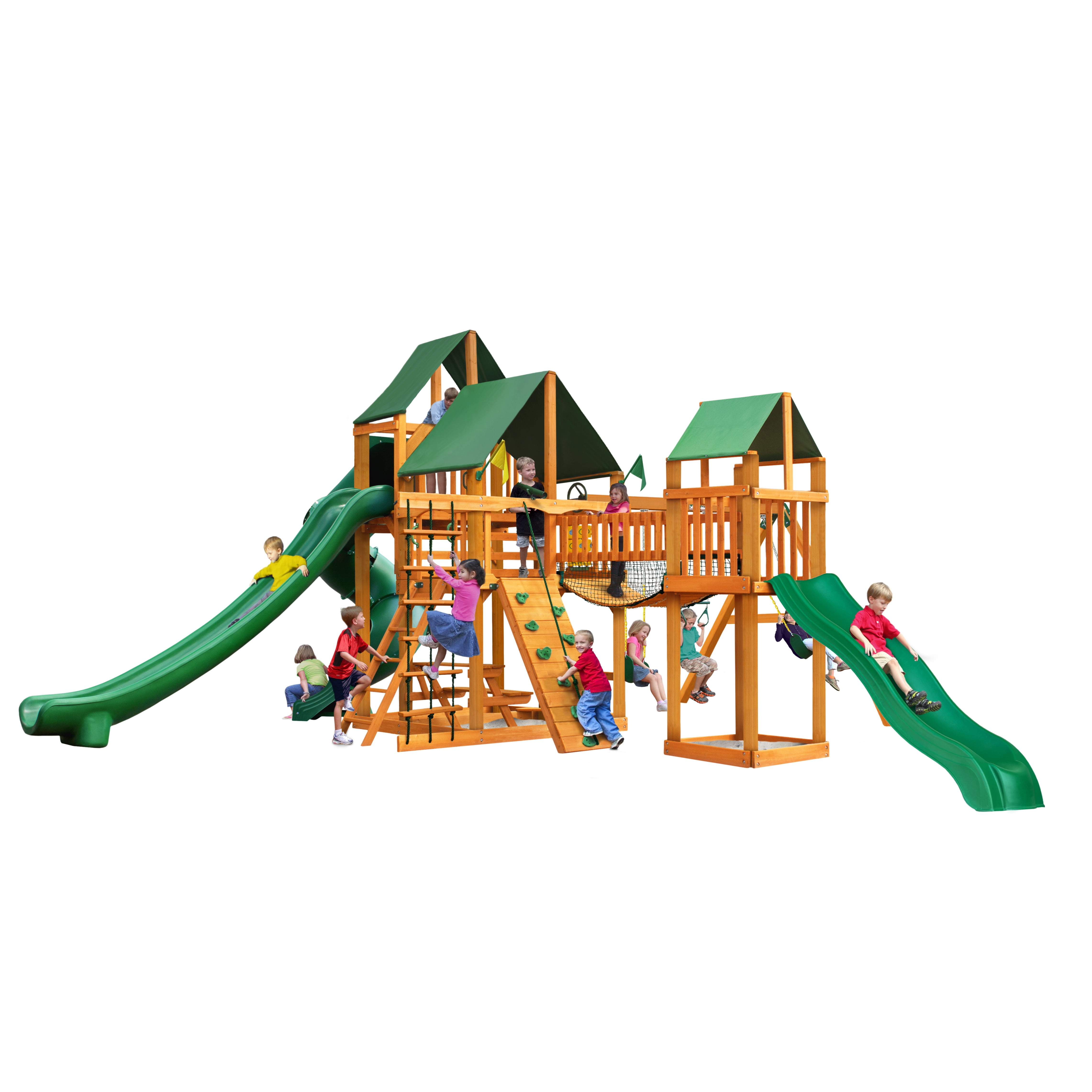 Gorilla Playsets Treasure Trove II Wooden Swing Set with Sunbrella