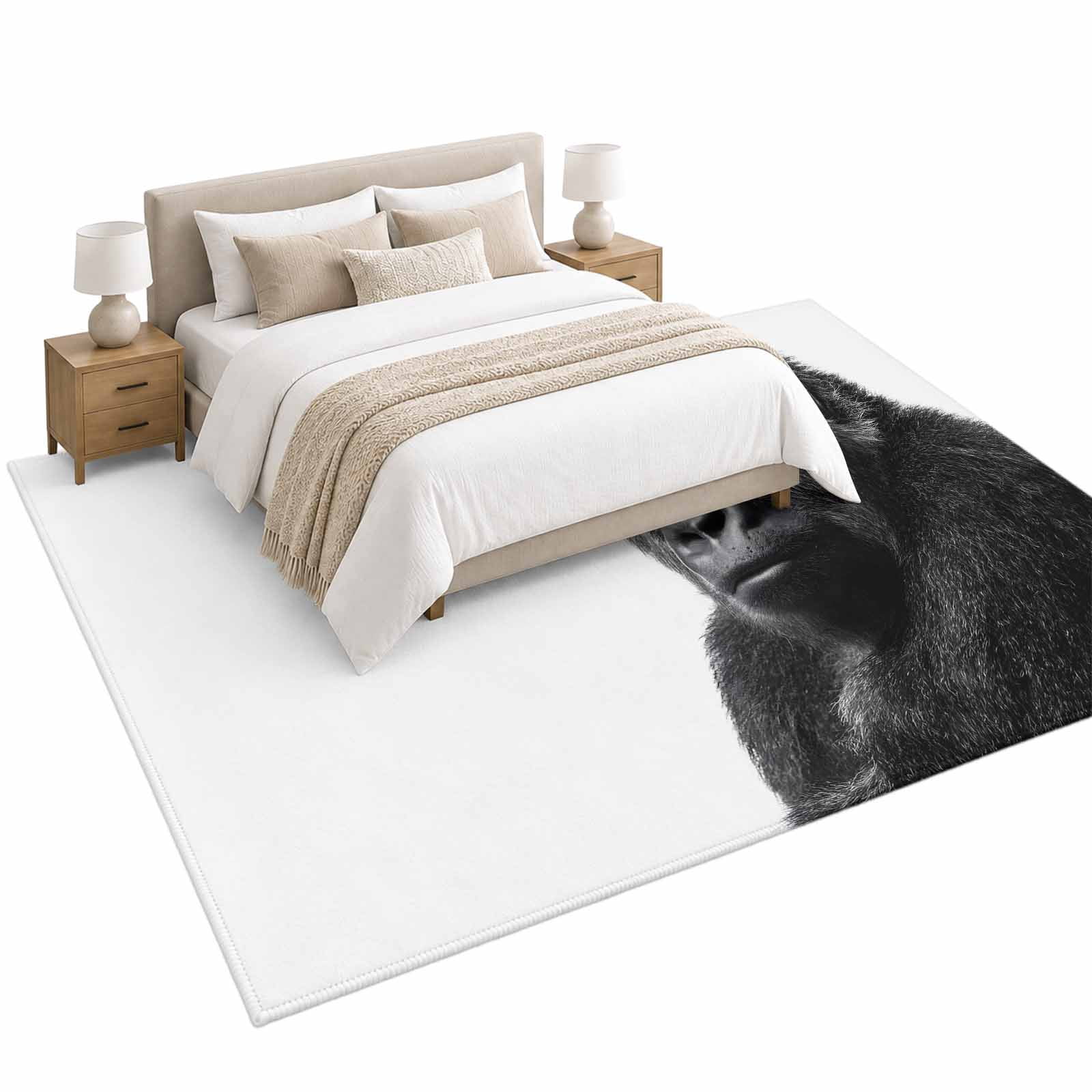 Gorilla Portrait Area Rug 5'x8', Minimalist Modern Black White Soft Mat ...