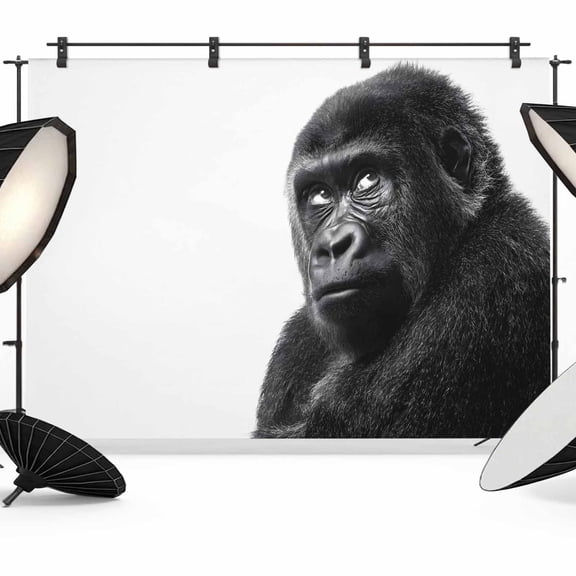 Gorilla Portrait Backdrops for Photography, Animal Pattern Minimalist Modern Black White Fabric Photo Background Sturdy Studio Props for Photo Studio, Video Recording, Booth & Photoshoot 7x5ft