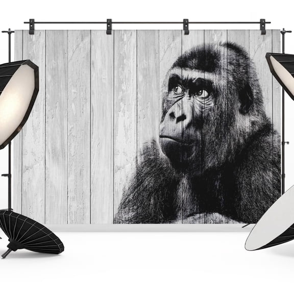Gorilla Portrait Backdrops for Photography, Animal Pattern Minimalist Modern Wood Grain Fabric Photo Background Sturdy Studio Props for Photo Studio, Video Recording, Booth & Photoshoot 7x5ft