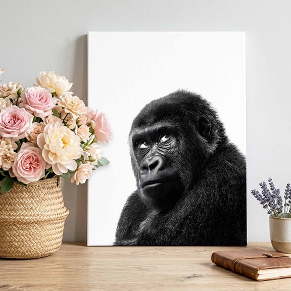 Gorilla Portrait Canvas Wall Art for Living Room, Animal Minimalist Modern Black White Poster Print Painting for Bedroom Office Home Decoration Wall Pictures Prepare To Hang 20"x24"