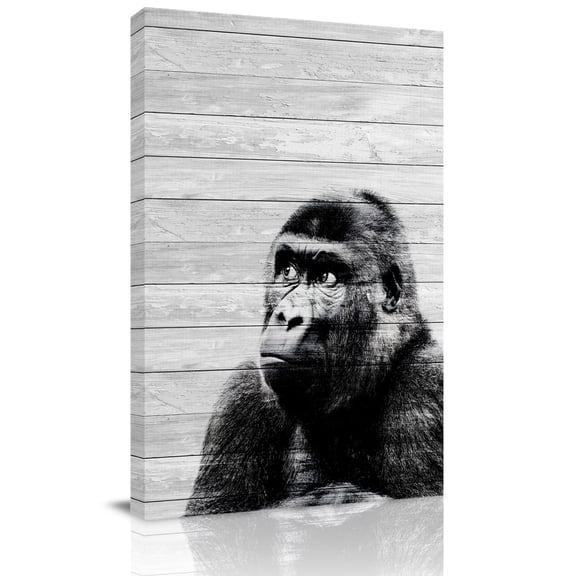 Gorilla Portrait Canvas Wall Art for Living Room, Animal Minimalist Modern Wood Grain Wall Decor Framed Artwork Pictures Ready to Hang for Bedroom Office Home Decor